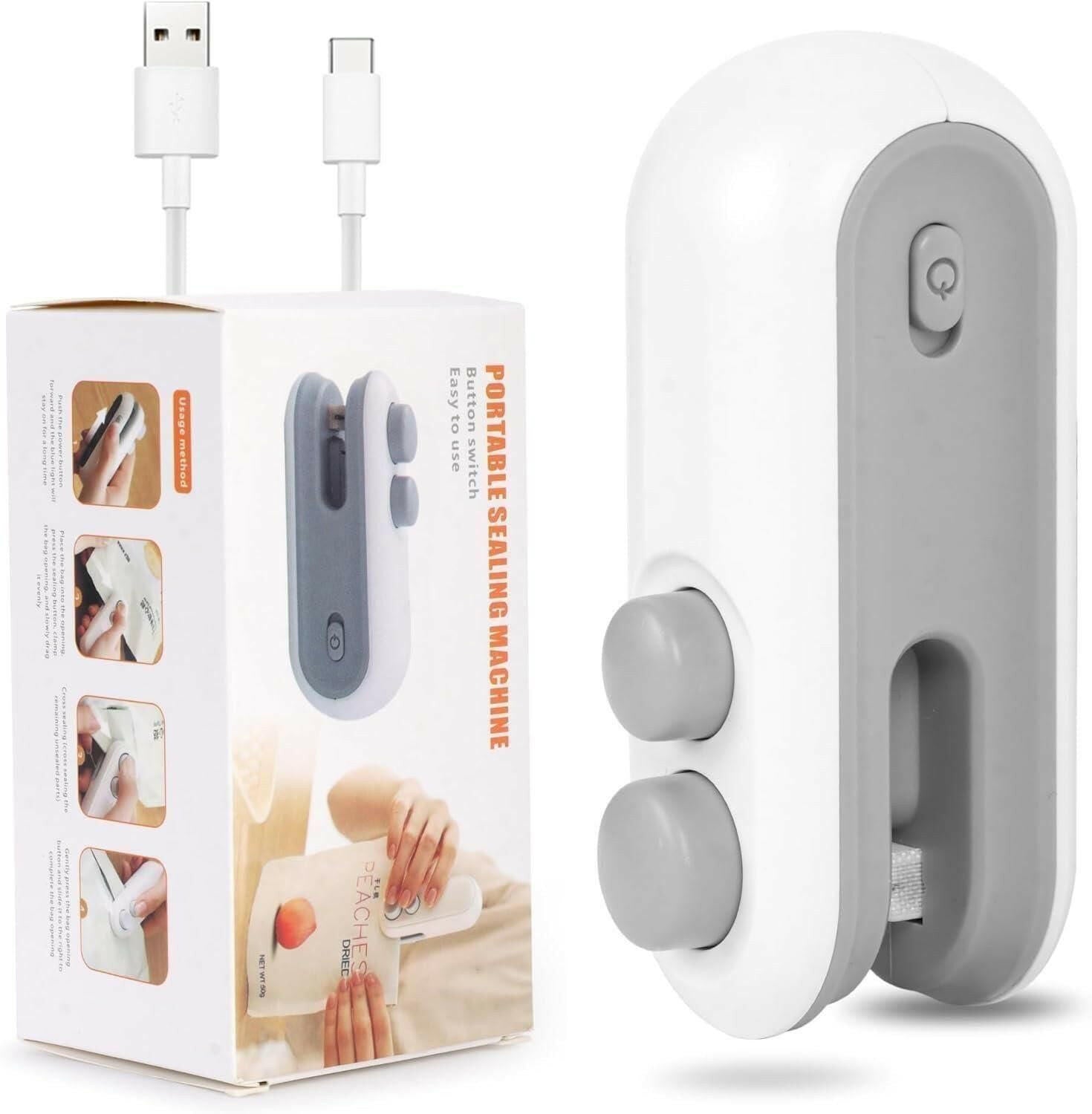 Portable Mini Sealing Machine 2 in 1 USB Rechargeable Magnetic Bag Sealer Heat Seal with Cutter.