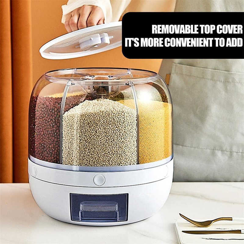 Grain Genie:Food Grain Storage Container 6-Grid Rice Dispenser BPA-free Kitchen Sto.rage Bucket for Home Kitchen.