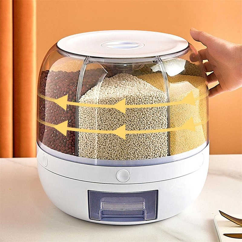 Grain Genie:Food Grain Storage Container 6-Grid Rice Dispenser BPA-free Kitchen Sto.rage Bucket for Home Kitchen.