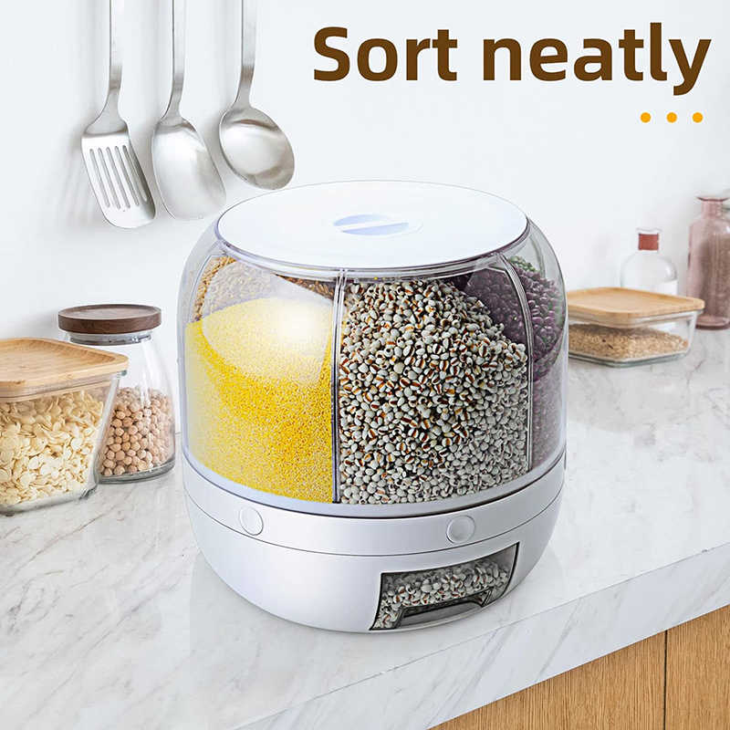 Grain Genie:Food Grain Storage Container 6-Grid Rice Dispenser BPA-free Kitchen Sto.rage Bucket for Home Kitchen.